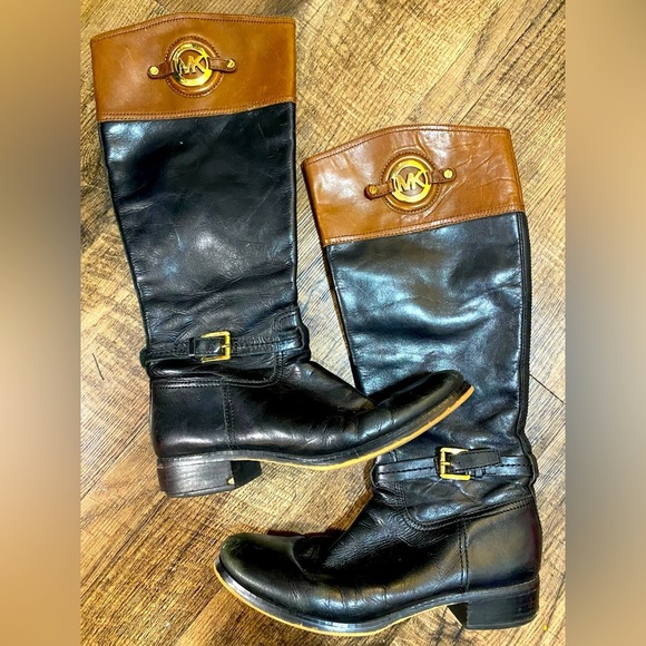 Michael Kors Fulton Two Tone Leather Riding Boots Size 10 - Picture 1 of 7